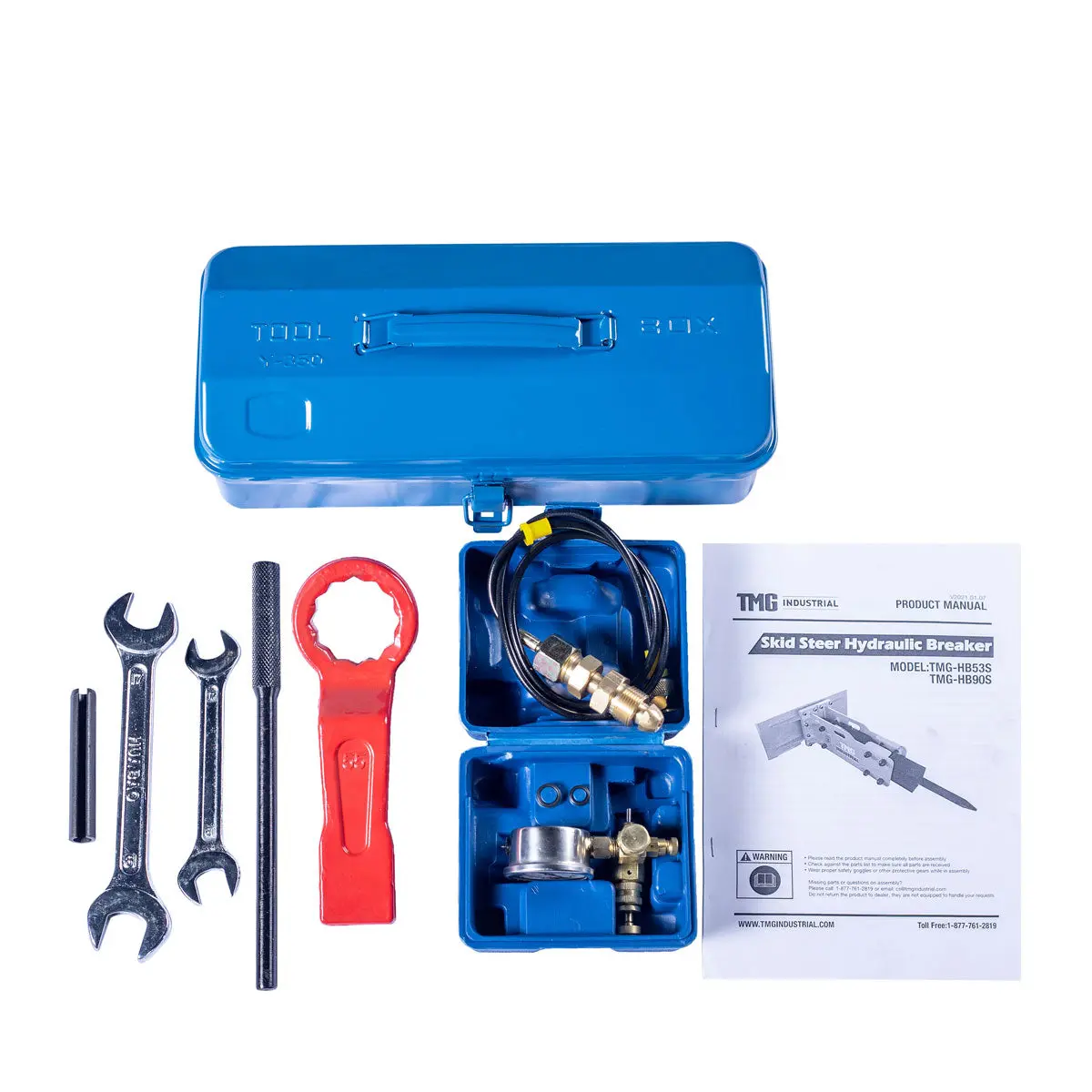 45-100 HP Skid Steer Hydraulic Breaker, 3" Moil Point Chisel, 1030 J Impact Energy, Universal Mount, TMG-HB90S - Image 11