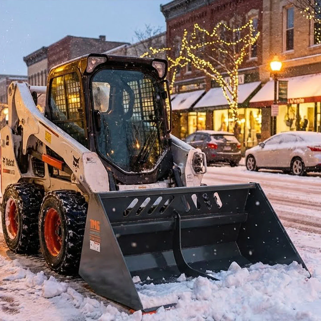 Heavy-Duty 60" Skid Steer Snow/Mulch Bucket, Bolt-On Cut Edge, 1500-lb Weight Capacity, Universal Quick Mount, TMG-SN60 - Image 3