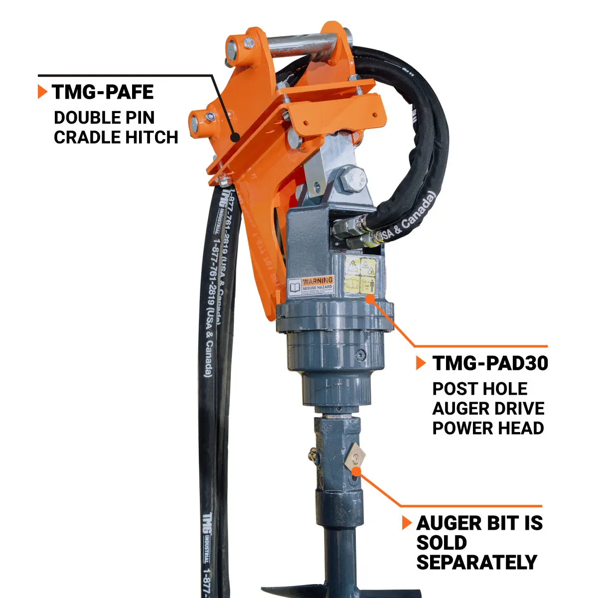 Hydraulic Post Hole Auger Drive Power Head, 7-20 GPM Hydraulic Flow, 2" Hex Output Shaft, TMG-PAD30 - Image 10