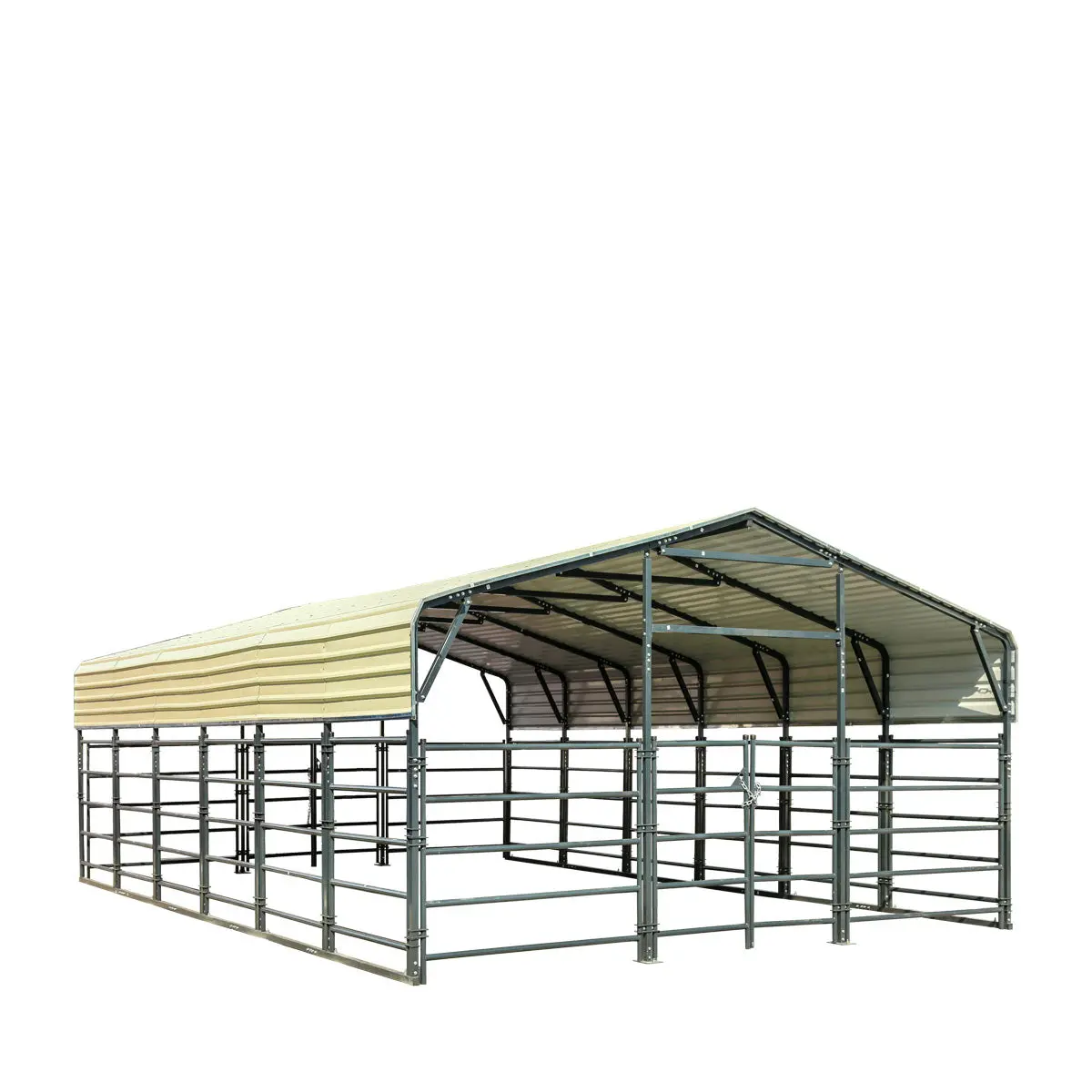 20' x 30' Livestock Corral Panel Metal Shed, 7' Sidewall Height, 5' Corral Panel Height, 600 Sq-Ft, 27 GA Corrugated Panels, TMG-MS2030LC - Image 5