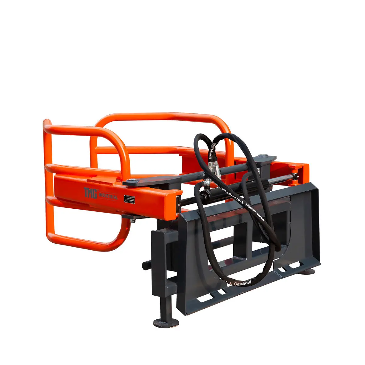 72" Skid Steer Hydraulic Round Bale Gripper/Squeeze, 2500 lb Capacity, 35" Depth, Dual Kickstands, Tubular Arms, Universal Quick-Mount, TMG-SBG72 - Image 5
