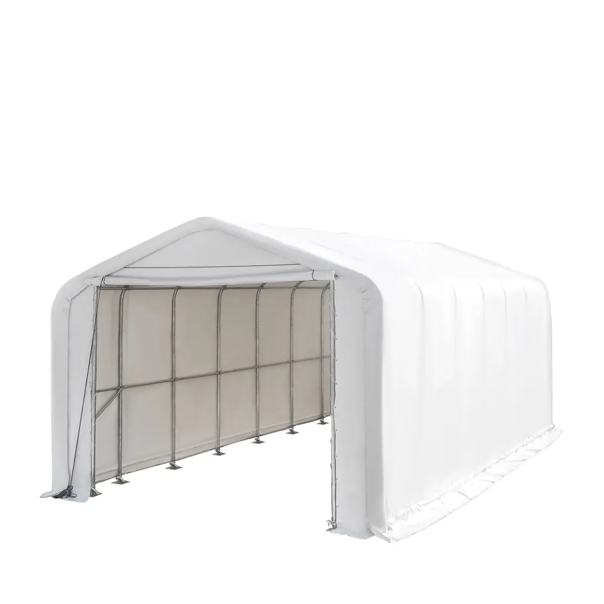 18' x 30' RV/Motorhome Storage Shelter, 17 oz PVC Fabric Cover, Front Roll-Up Door, Enclosed Rear Wall, 3-Layer Galvanized Steel Frame, 13' Straight Sidewalls, TMG-ST1830