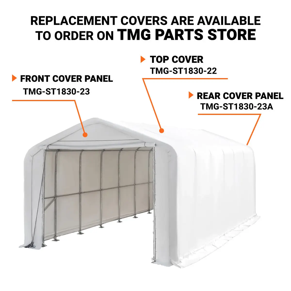 18' x 30' RV/Motorhome Storage Shelter, 17 oz PVC Fabric Cover, Front Roll-Up Door, Enclosed Rear Wall, 3-Layer Galvanized Steel Frame, 13' Straight Sidewalls, TMG-ST1830 - Image 4