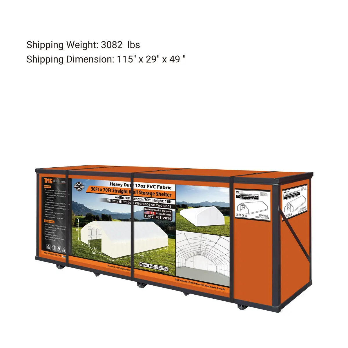 30' x 70' Straight Wall Peak Ceiling Storage Shelter with Heavy Duty 11 oz PE Cover & Drive Through Doors, TMG-ST3070E(Previously ST3070) - Image 19