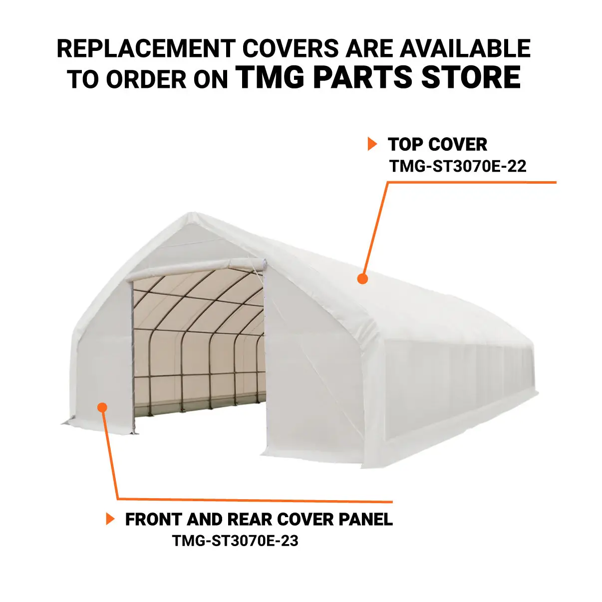 30' x 70' Straight Wall Peak Ceiling Storage Shelter with Heavy Duty 11 oz PE Cover & Drive Through Doors, TMG-ST3070E(Previously ST3070) - Image 3