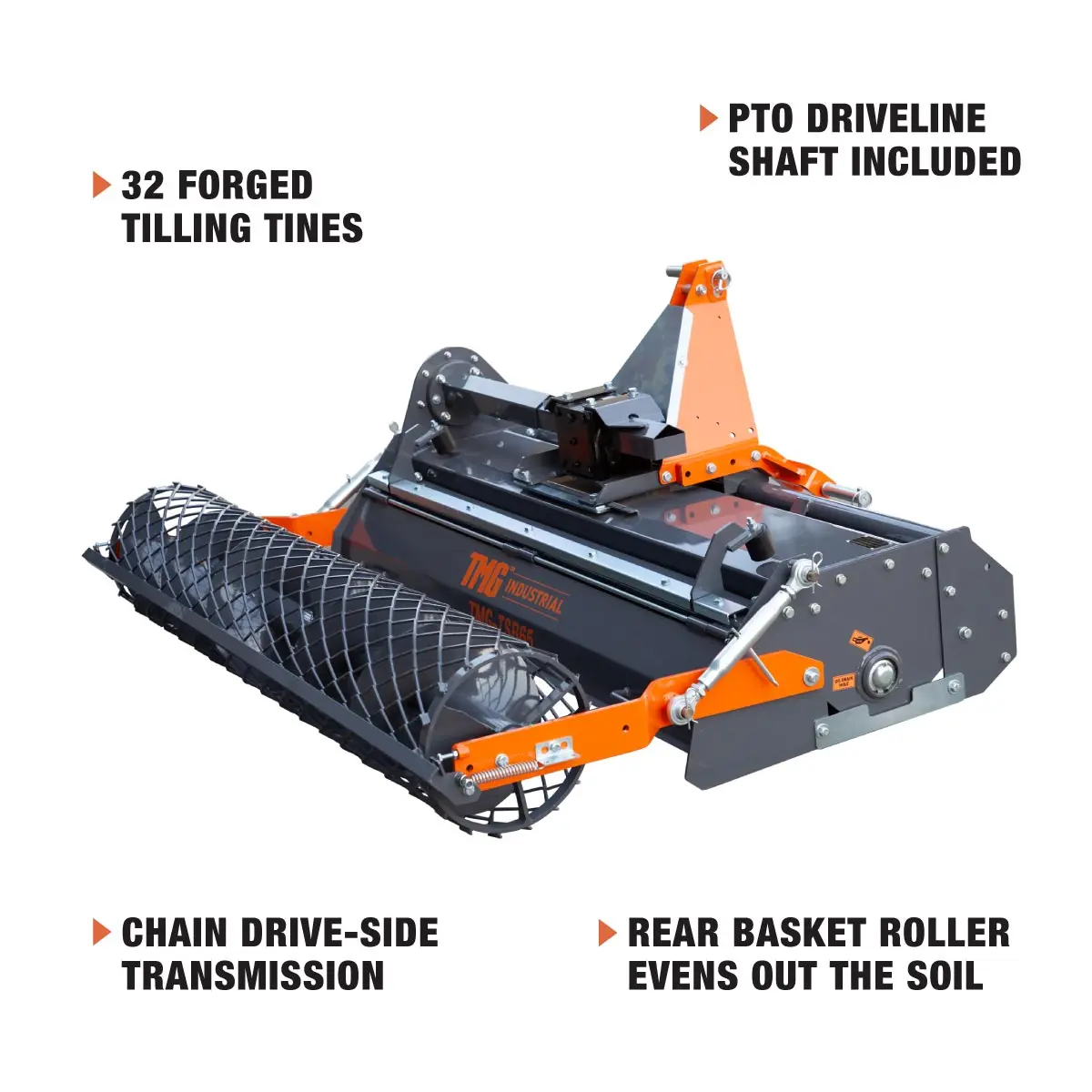 65" Stone Burier Rotary Tiller, 3-Point Hitch, Category 1 and 2 Hookup, 35-60 HP Tractors, PTO Shaft Included, 2-1/2" Stone Capacity, TMG-TSB65 - Image 4