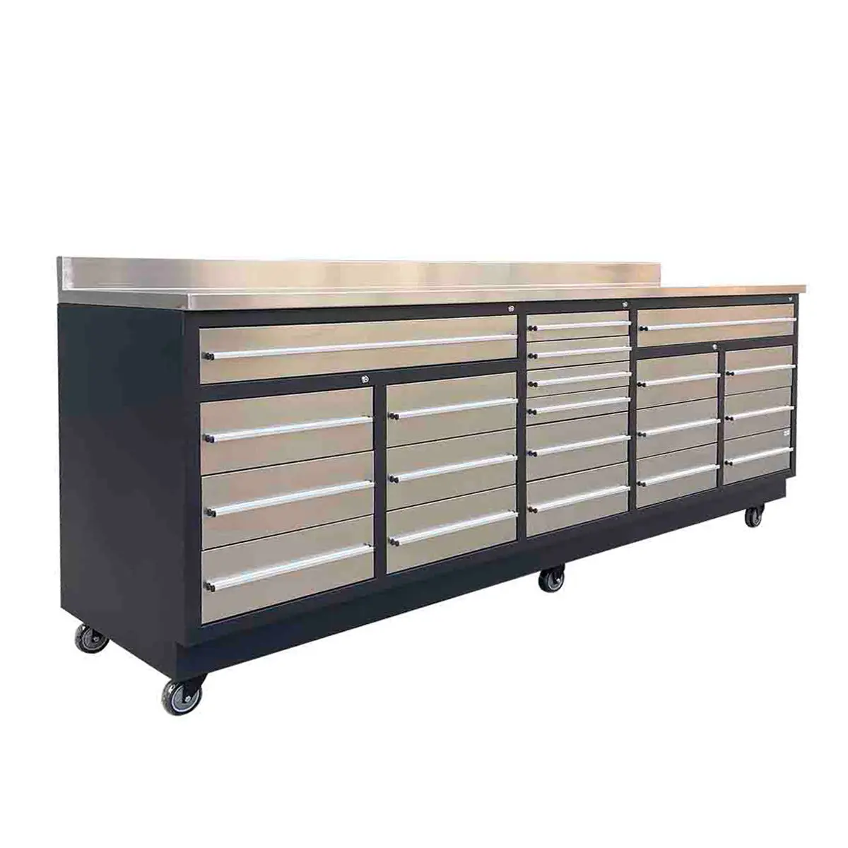 Pro Series 9' 20 Drawer Stainless Steel Workbench, Ball Bearing Double Slides & Casters TMG-WB921S (Previously WB21DS) - Image 3