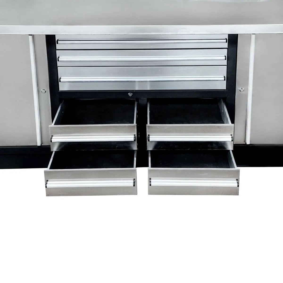 Pro Series 7' Stainless Steel Workbench, 7 Lockable Drawers, 2 Storage Cabinets, All-in-One Welded Frame, TMG-WB707S (Previously TMG-WB85S) - Image 4