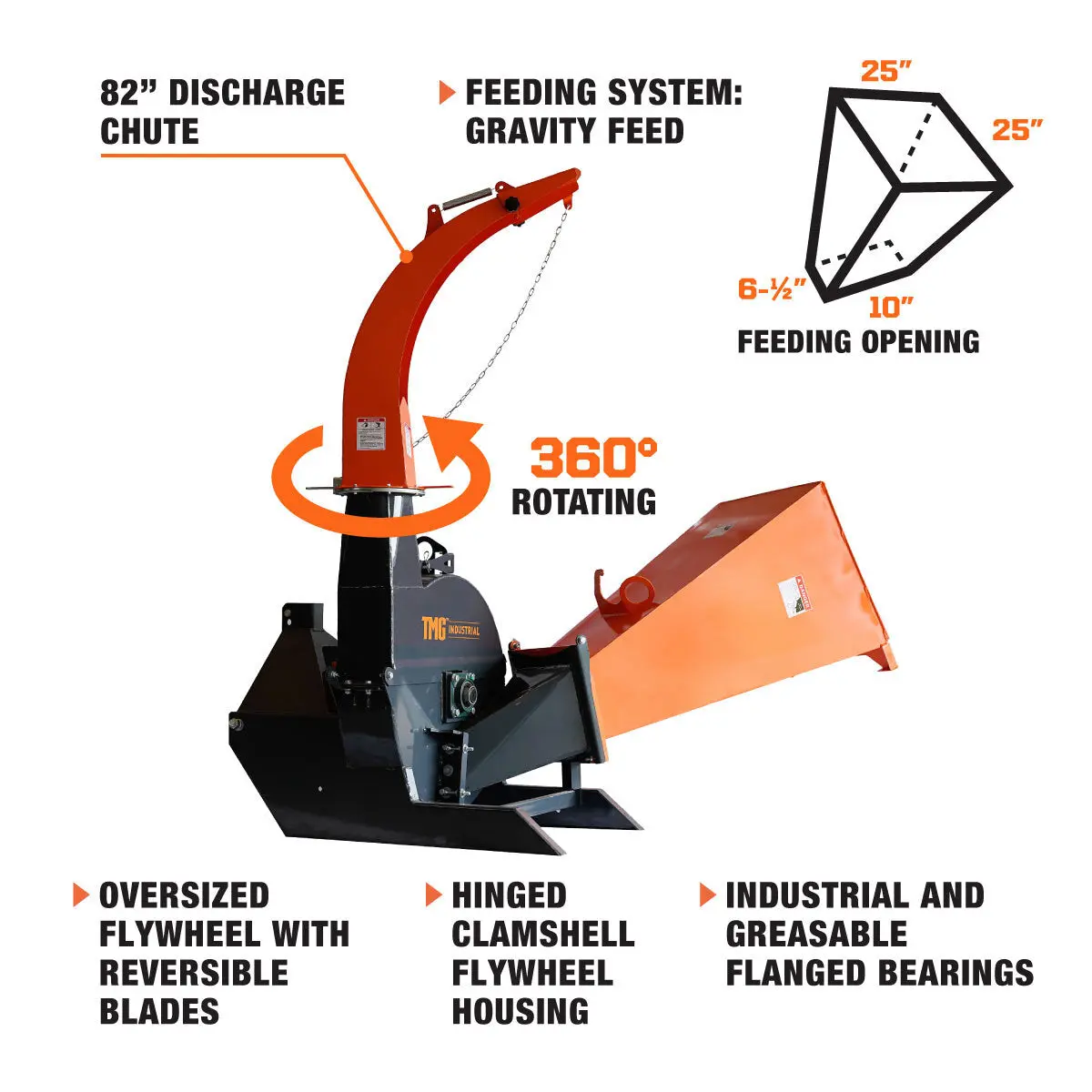6 Inches PTO Wood Chipper, 6" Chipping Capacity, Category 1 Hookup, 30-75 HP Tractor, PTO Shaft Included, TMG-WC62 - Image 7