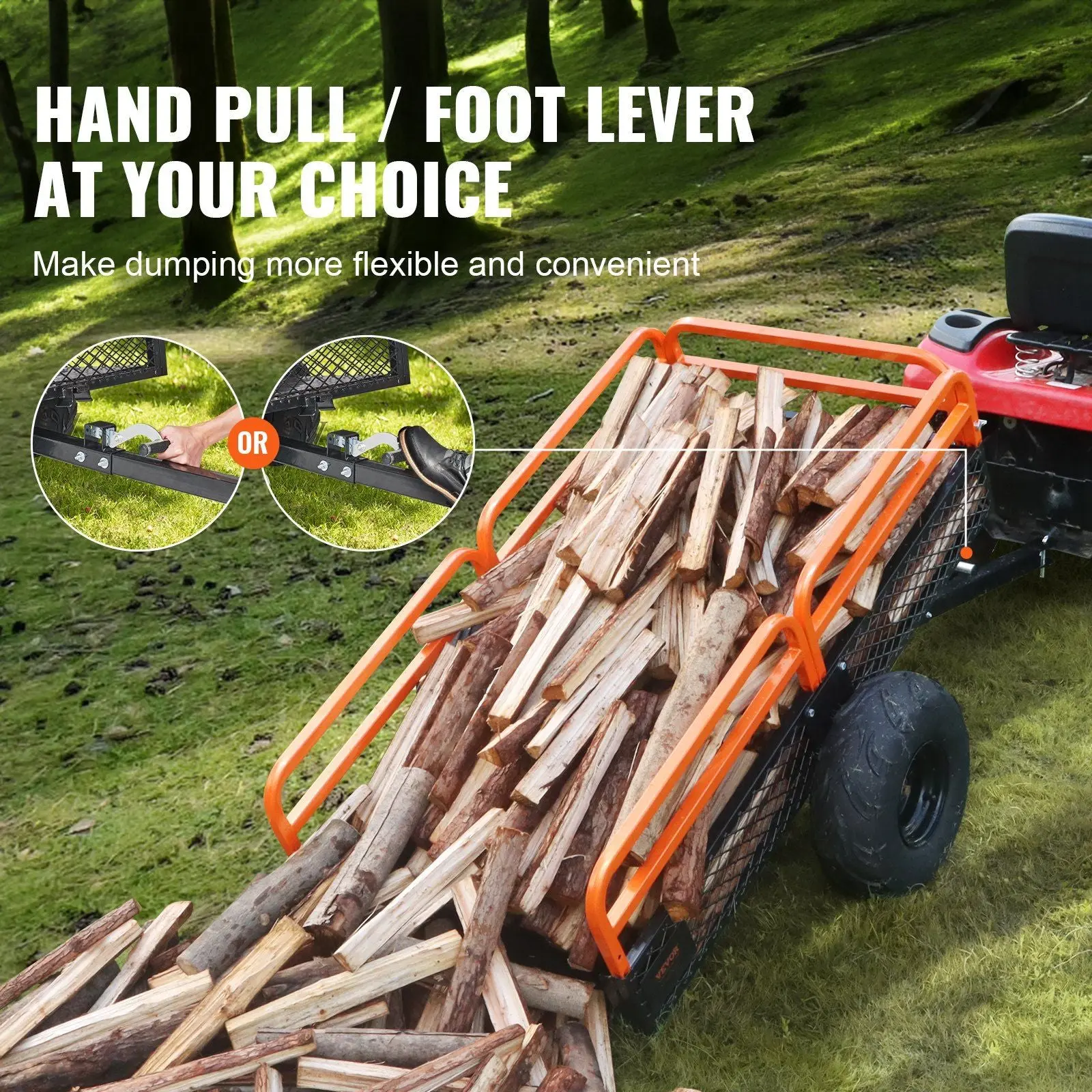 1500 lbs Steel Dump Trailer, 15 Cu. Ft Capacity, Removable Sides, Tow Behind for Mowers/Tractors/ATV, DOBA-DT1500 - Image 7