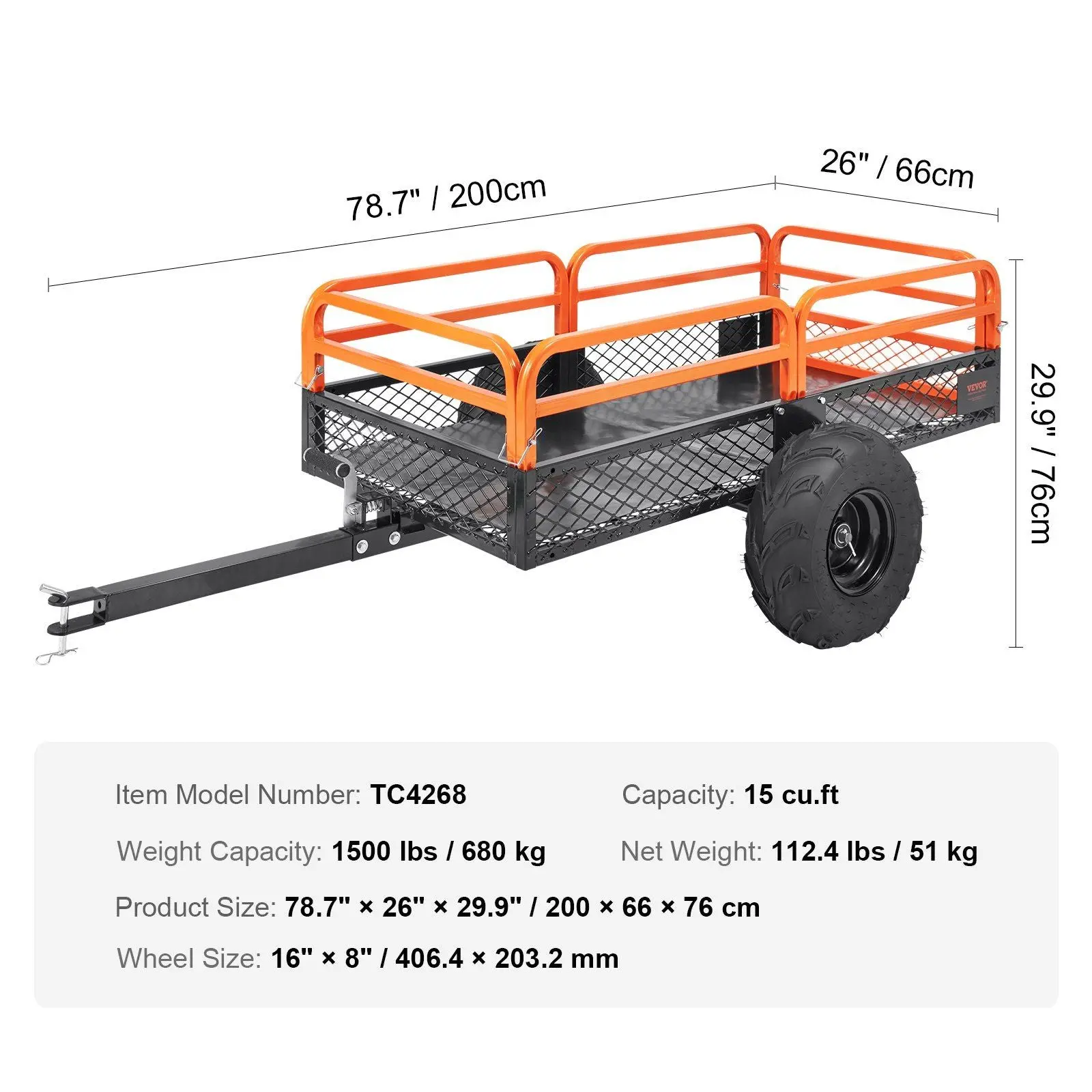 1500 lbs Steel Dump Trailer, 15 Cu. Ft Capacity, Removable Sides, Tow Behind for Mowers/Tractors/ATV, DOBA-DT1500 - Image 9