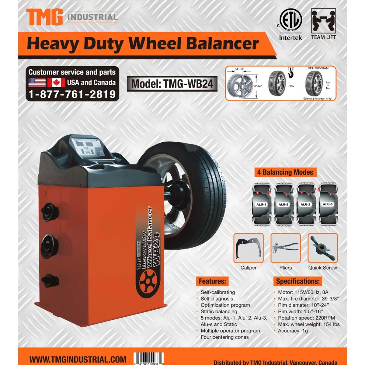 Self-Calibrating Wheel Balancer, 10"-24" Rim, Computerized, 220 RPM, +/- 1 g of Accuracy, ALU Balancing Modes, TMG-WB24 - Image 5